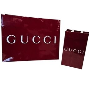 Gucci Glossy Burgundy Large and Medium Shopping Gift Bags (2) EC